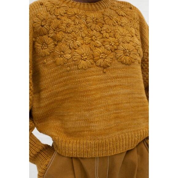 Ulla Johnson Turtleneck 100% Merino Wool Floral Embroidered Sweater Olive Small - Picture 2 of 11